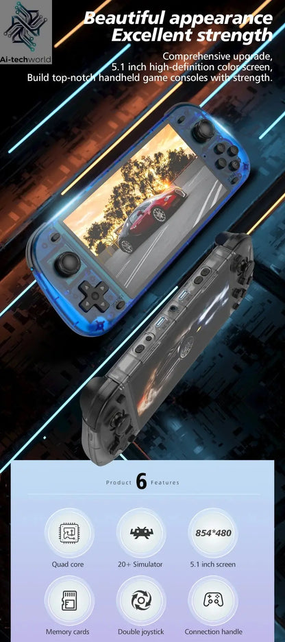 NEW 5.1 Inch R50S Retro Games Console IPS Screen 4200mAh Long-lasting Battery Portable Pocket Video Player Games 128G Boy Gifts Ai-TechWorld 