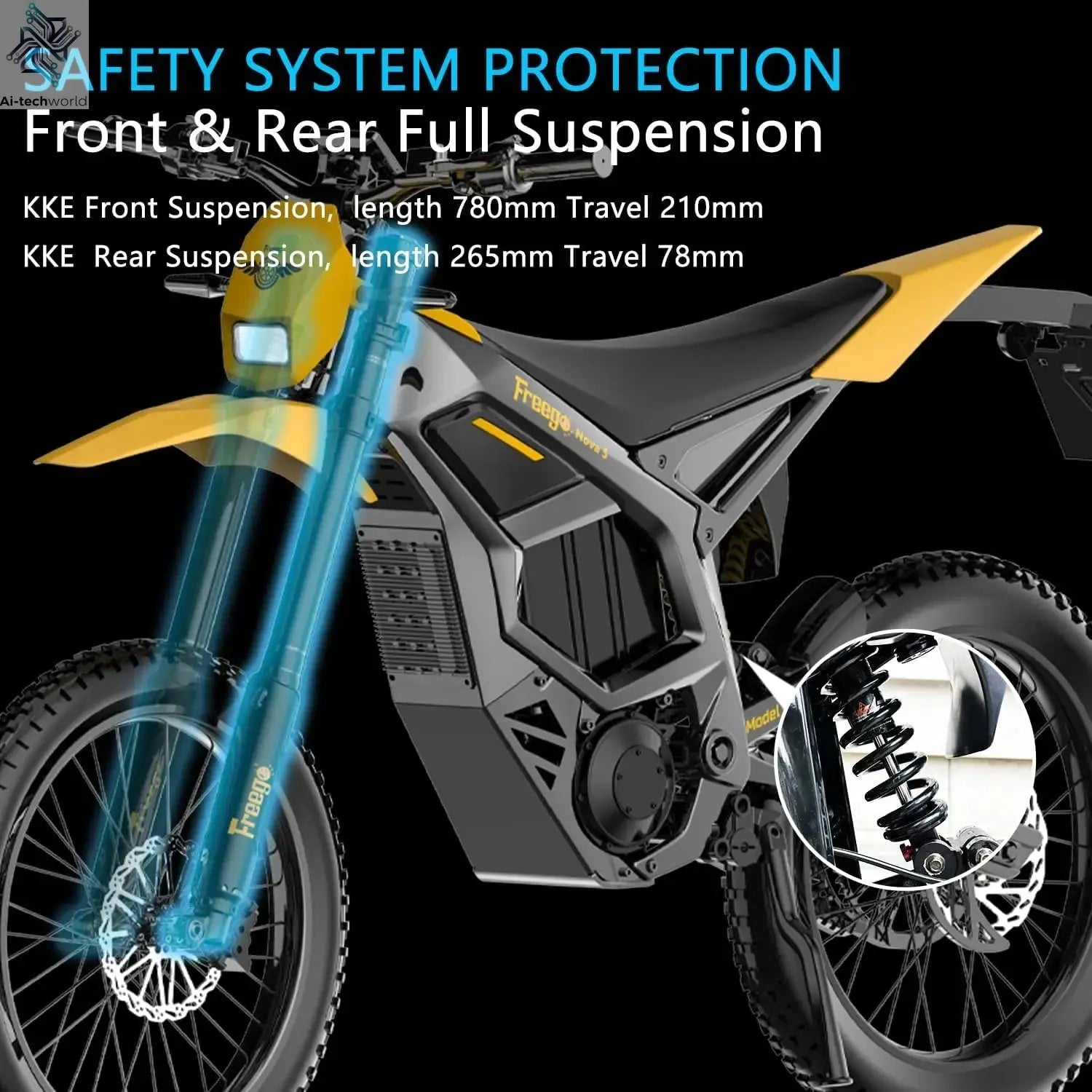 NEW Electric Dirt Bike Mid-Drive Motor 72V/40AH/8000W(Peak) 53MPH Electric Motorcycle Bike 380N.m Fast Charging Off-Road Bike Ai-TechWorld 
