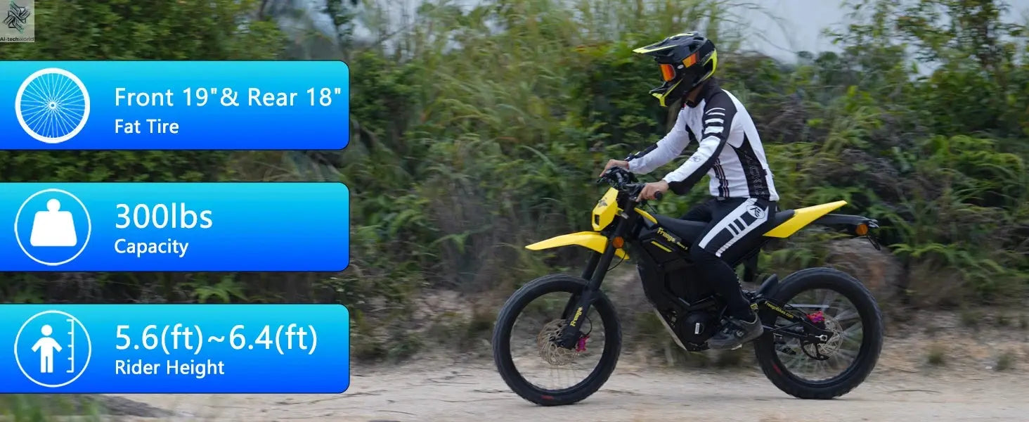 NEW Electric Dirt Bike Mid-Drive Motor 72V/40AH/8000W(Peak) 53MPH Electric Motorcycle Bike 380N.m Fast Charging Off-Road Bike Ai-TechWorld 