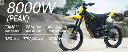 NEW Electric Dirt Bike Mid-Drive Motor 72V/40AH/8000W(Peak) 53MPH Electric Motorcycle Bike 380N.m Fast Charging Off-Road Bike Ai-TechWorld 
