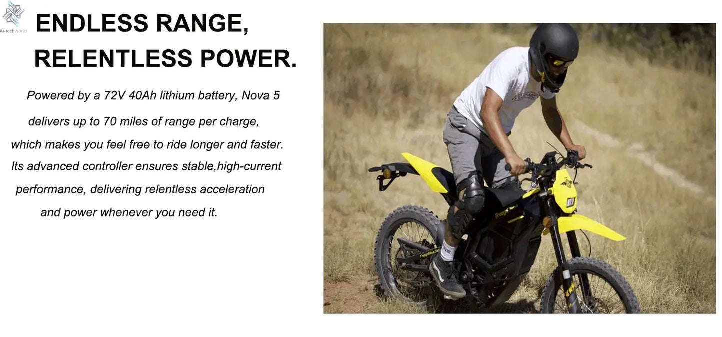 NEW Electric Dirt Bike Mid-Drive Motor 72V/40AH/8000W(Peak) 53MPH Electric Motorcycle Bike 380N.m Fast Charging Off-Road Bike Ai-TechWorld 