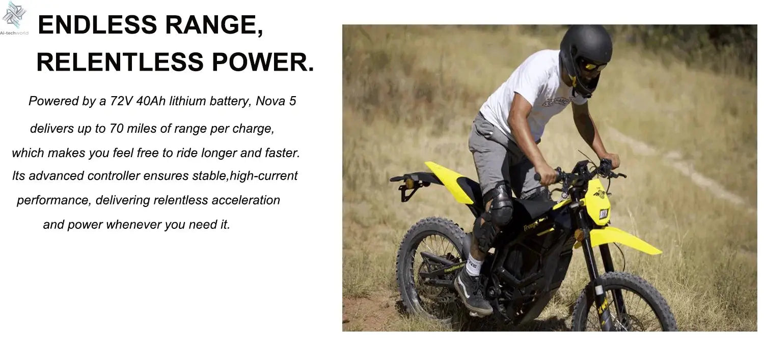 NEW Electric Dirt Bike Mid-Drive Motor 72V/40AH/8000W(Peak) 53MPH Electric Motorcycle Bike 380N.m Fast Charging Off-Road Bike Ai-TechWorld 