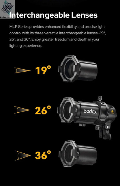 NEW GODOX MLP Spotlight Mount Set 19° / 26° / 36° Lighting Modifiers Godox Mount Lights Accessories for ML60 BI ML30 BI Ai-TechWorld 