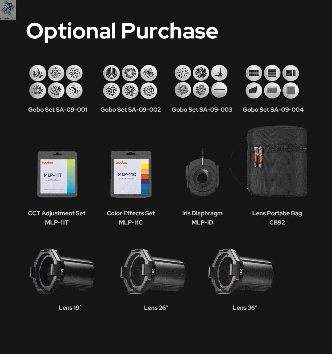 NEW GODOX MLP Spotlight Mount Set 19° / 26° / 36° Lighting Modifiers Godox Mount Lights Accessories for ML60 BI ML30 BI Ai-TechWorld 
