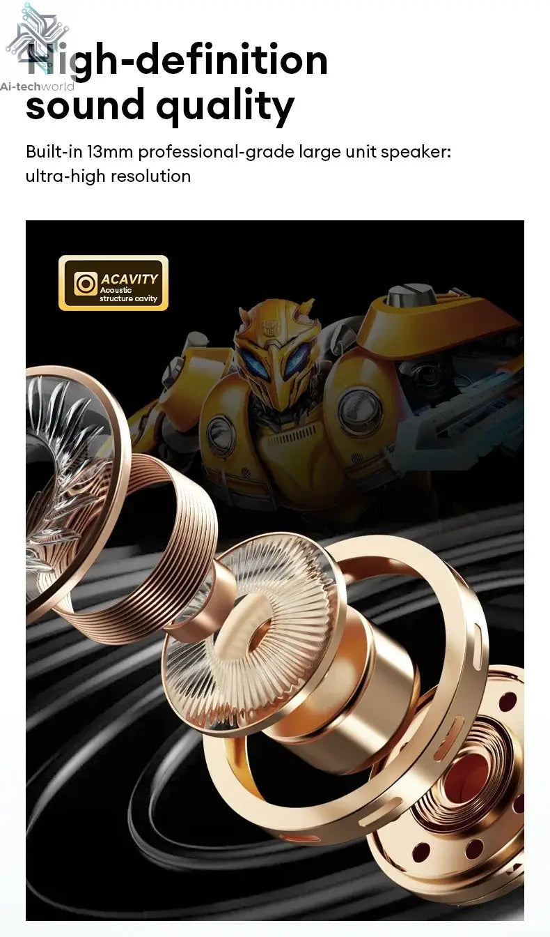 NEW TRANSFORMERS TF-T51 Bluetooth Wireless Earphones Low Latency Gaming Earbuds Long Endurance High Music Headphones Ai-TechWorld 