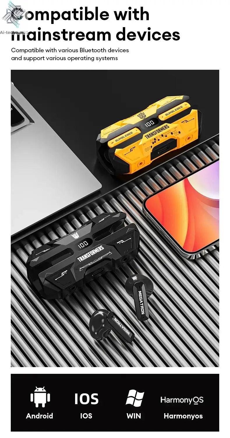 NEW TRANSFORMERS TF-T51 Bluetooth Wireless Earphones Low Latency Gaming Earbuds Long Endurance High Music Headphones Ai-TechWorld 