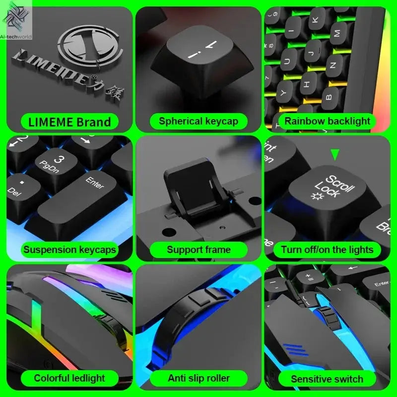 NG GTX350 Gaming Keyboard Mouse Combos Computer Laptop Backlight Gamer Kit LED Wired Usb Keyboard GTX350 Set-Black Ai-TechWorld 