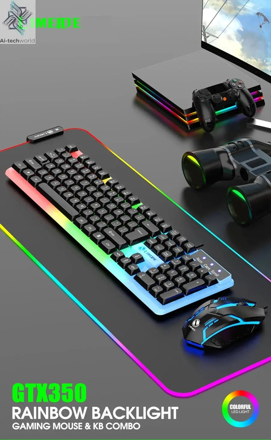 NG GTX350 Gaming Keyboard Mouse Combos Computer Laptop Backlight Gamer Kit LED Wired Usb Keyboard GTX350 Set-Black Ai-TechWorld 