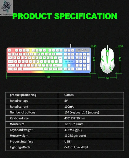 NG GTX350 Gaming Keyboard Mouse Combos Computer Laptop Backlight Gamer Kit LED Wired Usb Keyboard GTX350 Set-Black Ai-TechWorld 
