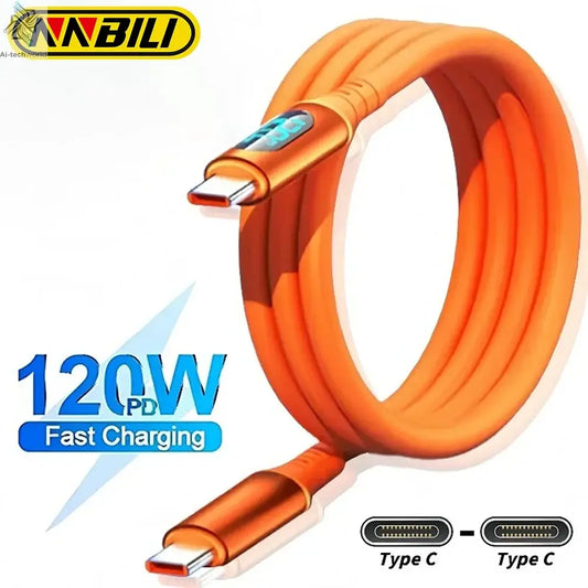 NNBILI 6A USBC To Type C Fast charging 120W USB Type C LED digital display Cable For Samsung HUAWEI Xiaomi Oppo vivo charge Cord Ai-TechWorld 