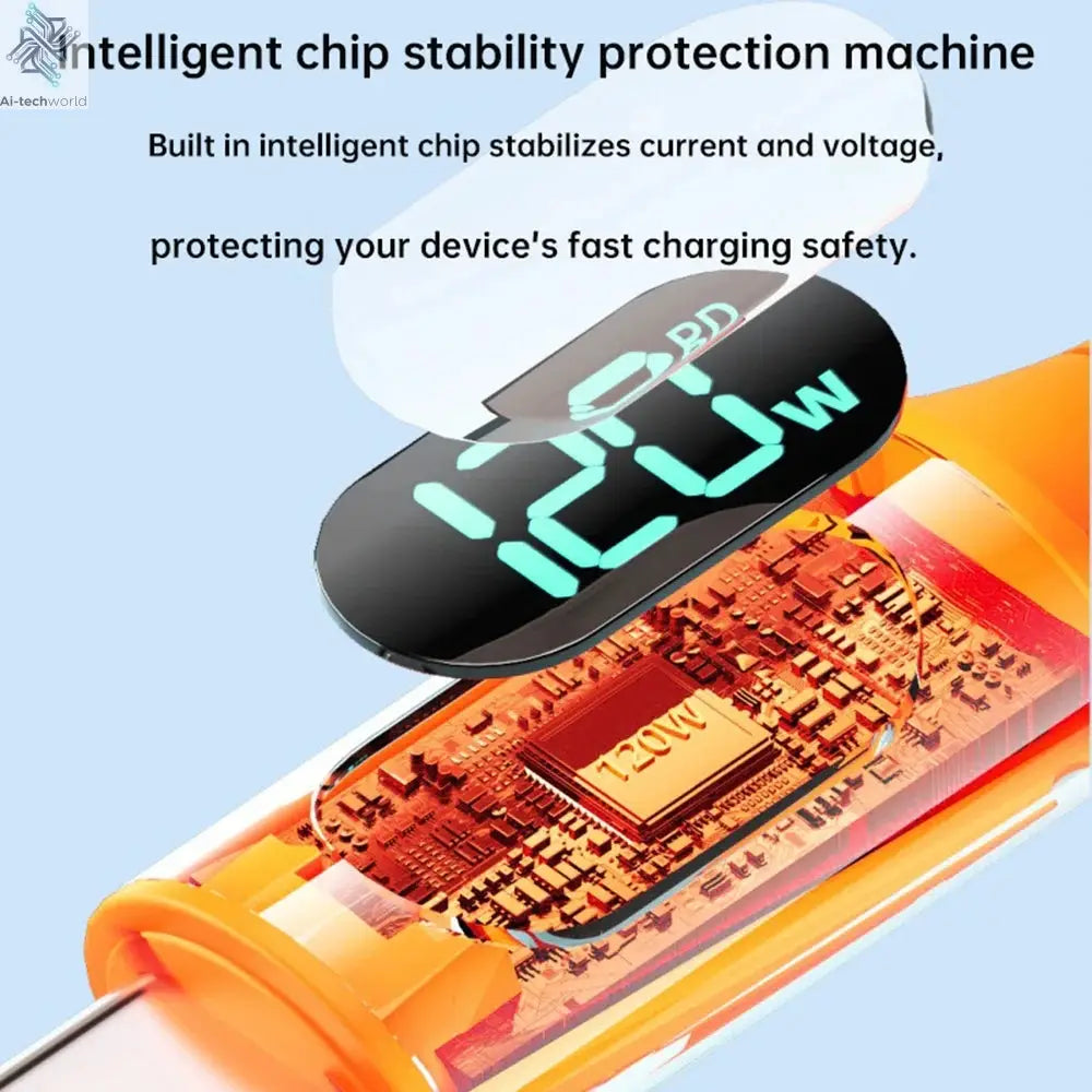 NNBILI 6A USBC To Type C Fast charging 120W USB Type C LED digital display Cable For Samsung HUAWEI Xiaomi Oppo vivo charge Cord Ai-TechWorld 
