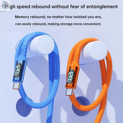 NNBILI 6A USBC To Type C Fast charging 120W USB Type C LED digital display Cable For Samsung HUAWEI Xiaomi Oppo vivo charge Cord Ai-TechWorld 