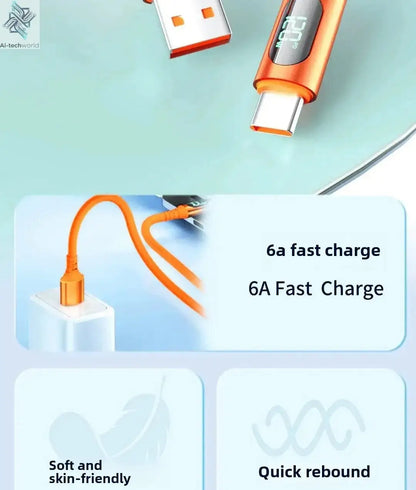 NNBILI 6A USBC To Type C Fast charging 120W USB Type C LED digital display Cable For Samsung HUAWEI Xiaomi Oppo vivo charge Cord Ai-TechWorld 
