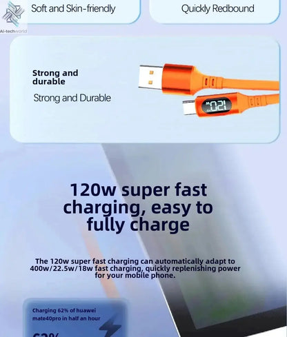 NNBILI 6A USBC To Type C Fast charging 120W USB Type C LED digital display Cable For Samsung HUAWEI Xiaomi Oppo vivo charge Cord Ai-TechWorld 