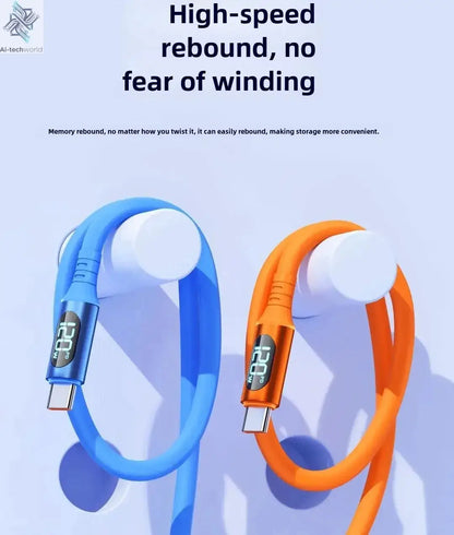 NNBILI 6A USBC To Type C Fast charging 120W USB Type C LED digital display Cable For Samsung HUAWEI Xiaomi Oppo vivo charge Cord Ai-TechWorld 