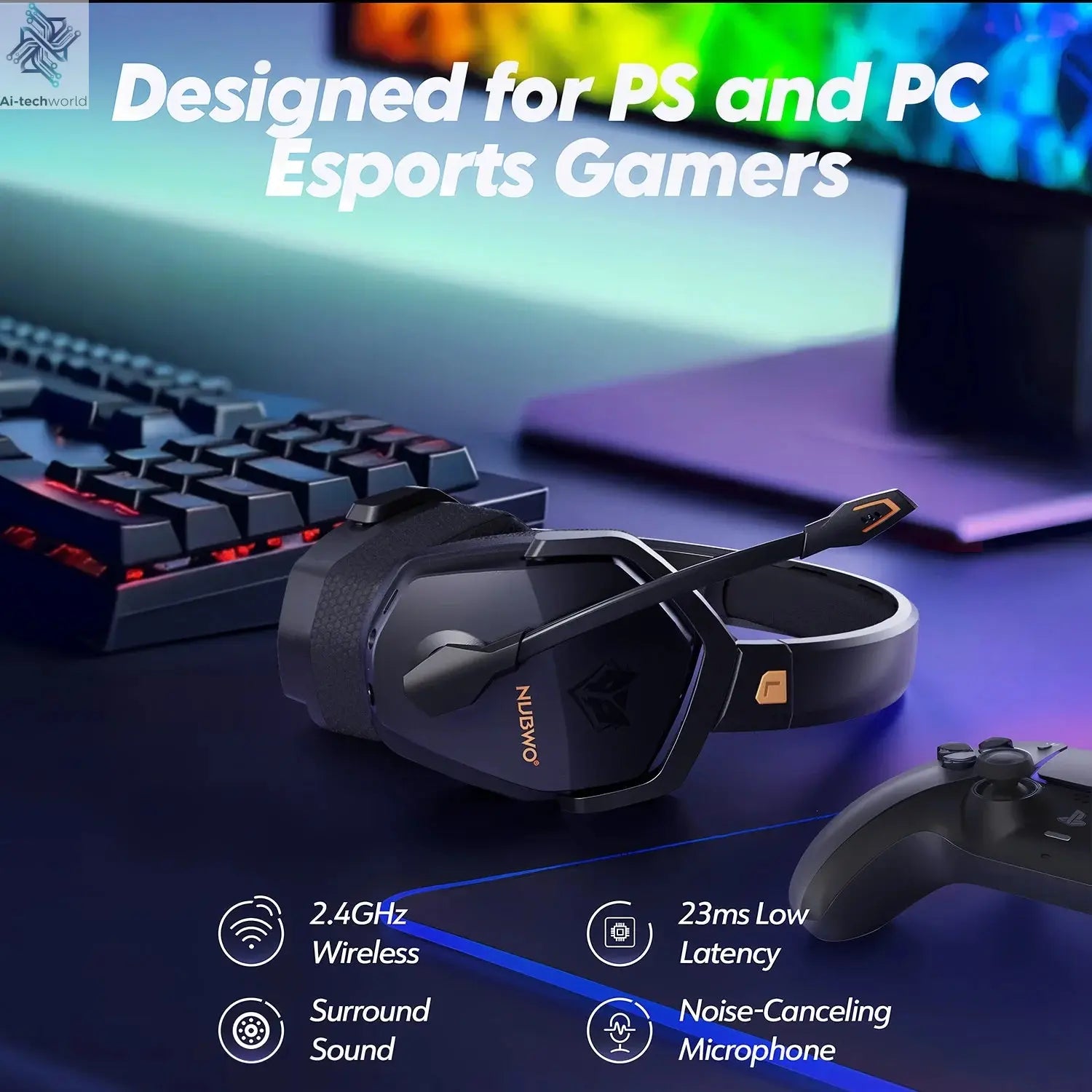 NUBWO G06 Dual Wireless Gaming Headphones 2.4GHz Bluetooth 5.3 Headsets Gamer with Microphone for PS5, PS4, PC, Mobile, Switch Ai-TechWorld 