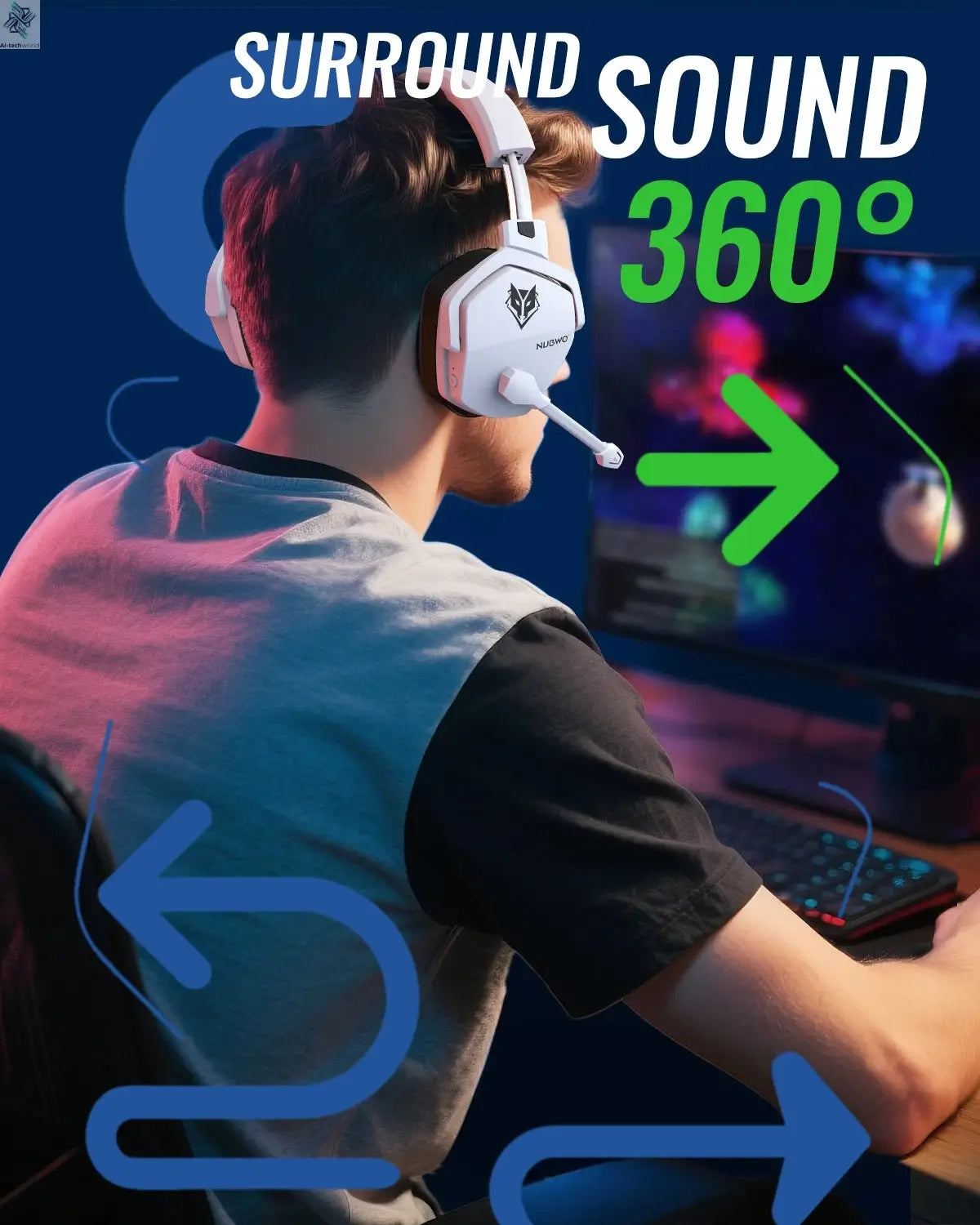 NUBWO G06 Wireless Headsets Gamer with Charging Station for Headset and PS5 Controller Gaming Headphones Long Battery Life Ai-TechWorld 