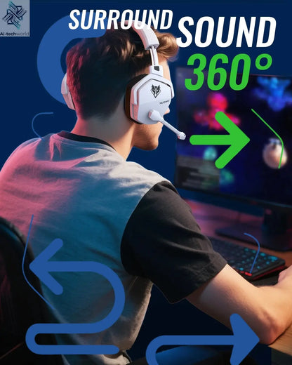 NUBWO G06 Wireless Headsets Gamer with Charging Station for Headset and PS5 Controller Gaming Headphones Long Battery Life Ai-TechWorld 