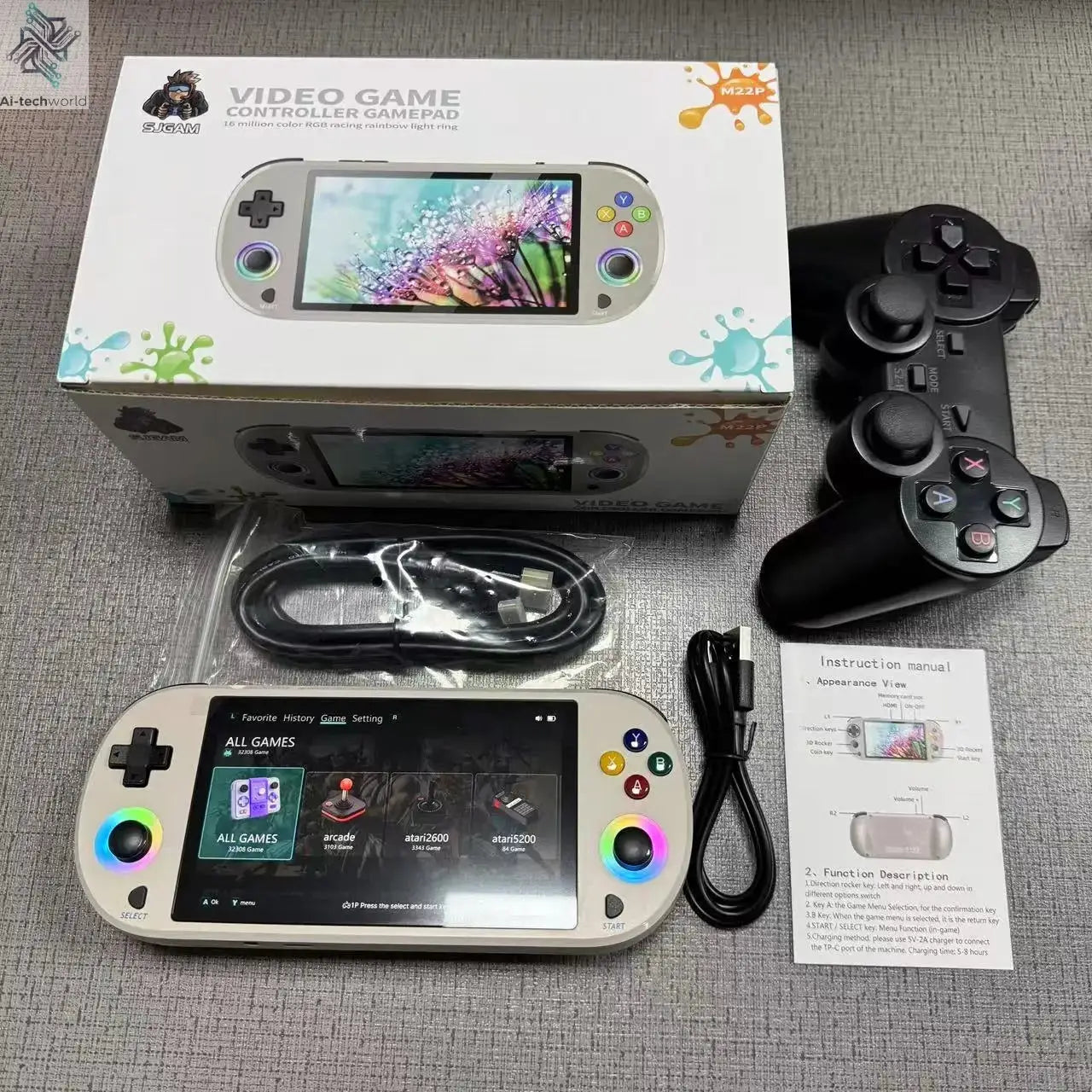 New 128GB M22 Pro Portable Pocket Retro Handheld Video Game Console 5.0 Inch IPS Screen 1920*1080 Display Support LINUX Emelec Ai-TechWorld 