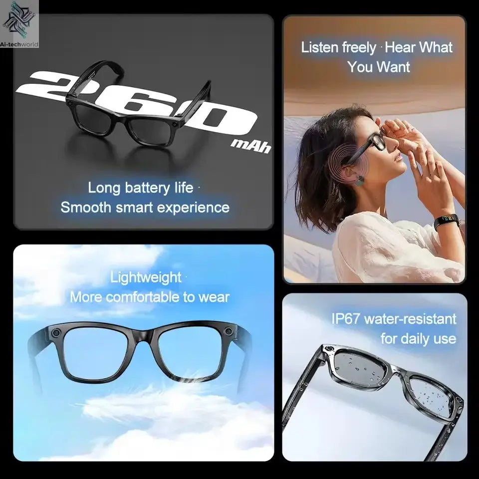 New 8 Million Pixels Camera Smart Glasses Recording Videos AI Photo Recognition Answer Translation Waterproof Blue light Glasses Ai-TechWorld 