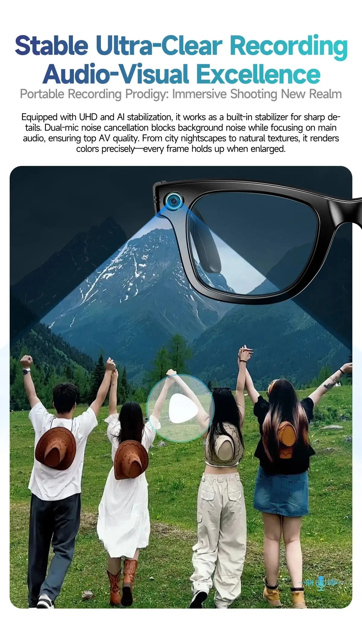 New 8 Million Pixels Camera Smart Glasses Recording Videos AI Photo Recognition Answer Translation Waterproof Blue light Glasses - Ai-TechWorld