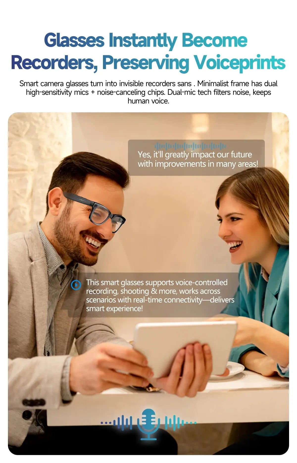 New 8 Million Pixels Camera Smart Glasses Recording Videos AI Photo Recognition Answer Translation Waterproof Blue light Glasses - Ai-TechWorld