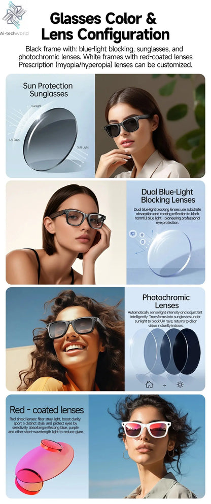 New 8 Million Pixels Camera Smart Glasses Recording Videos AI Photo Recognition Answer Translation Waterproof Blue light Glasses - Ai-TechWorld