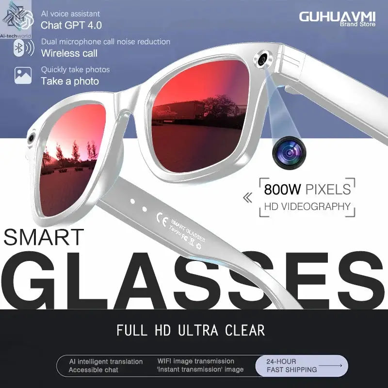 New 8 Million Pixels Camera Smart Glasses Recording Videos AI Photo Recognition Answer Translation Waterproof Blue light Glasses - Ai-TechWorld