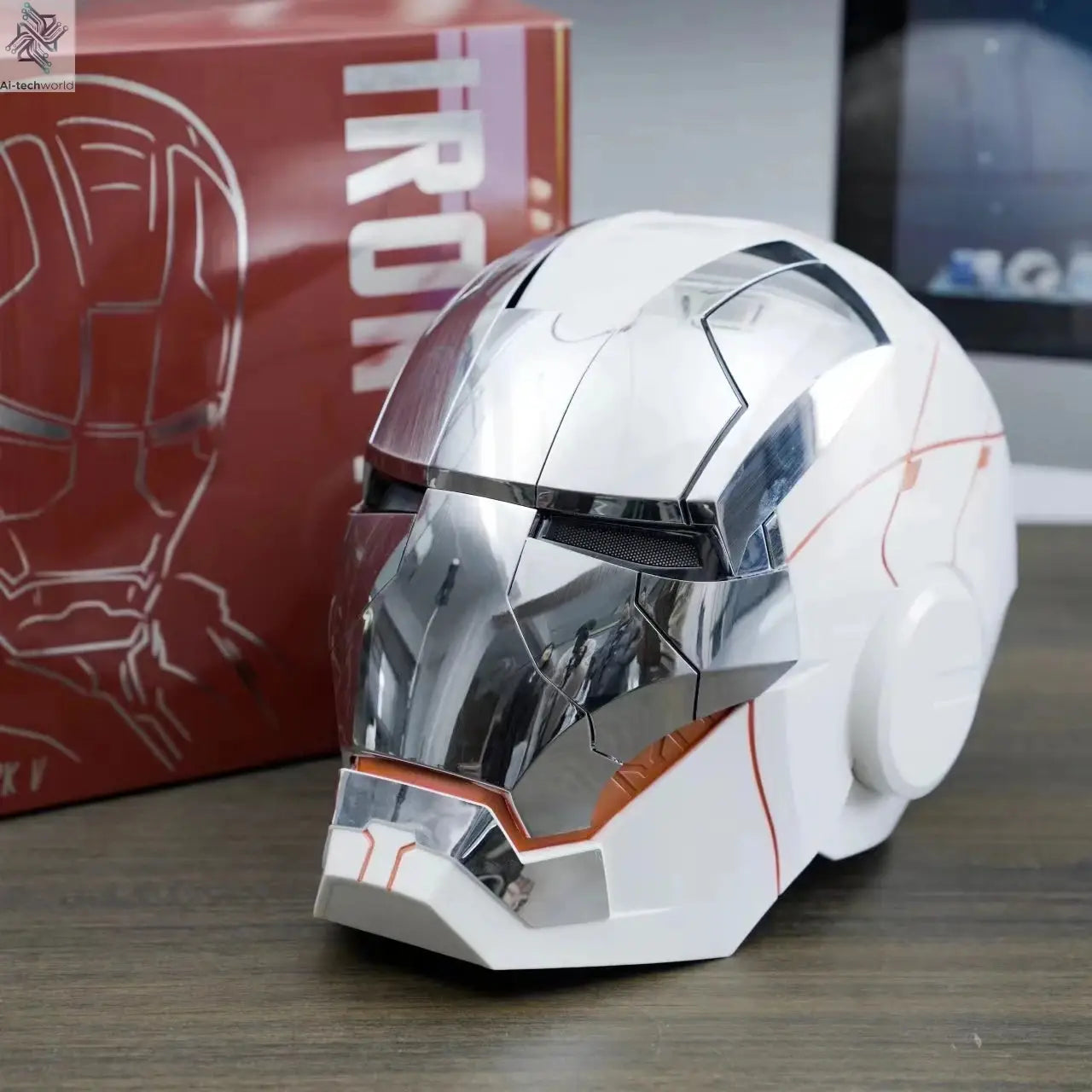 New AutoKing 1:1 Mk5 Iron Man Helmet Cosplay Voice Control Eyes with Light Model Toys for Adult Electric Wearable Christmas Gift Ai-TechWorld 