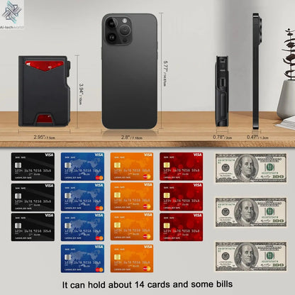 New Black Leather Wallet for Men Slim Bifold RFID Blocking Wallet with Pop-Up Metal Card Holder & Card Sleeves POP UP Wallet - Ai-TechWorld