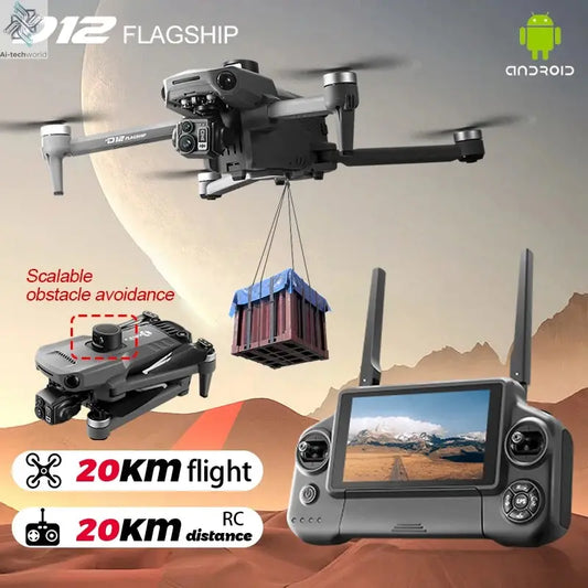 New D12 GPS Drone 3-Axis Gimbal With Touch Screen Profesional 8K HD Camera FPV Obstacle Avoidance Brushless Dron Toy for adult ﻿ Ai-TechWorld 