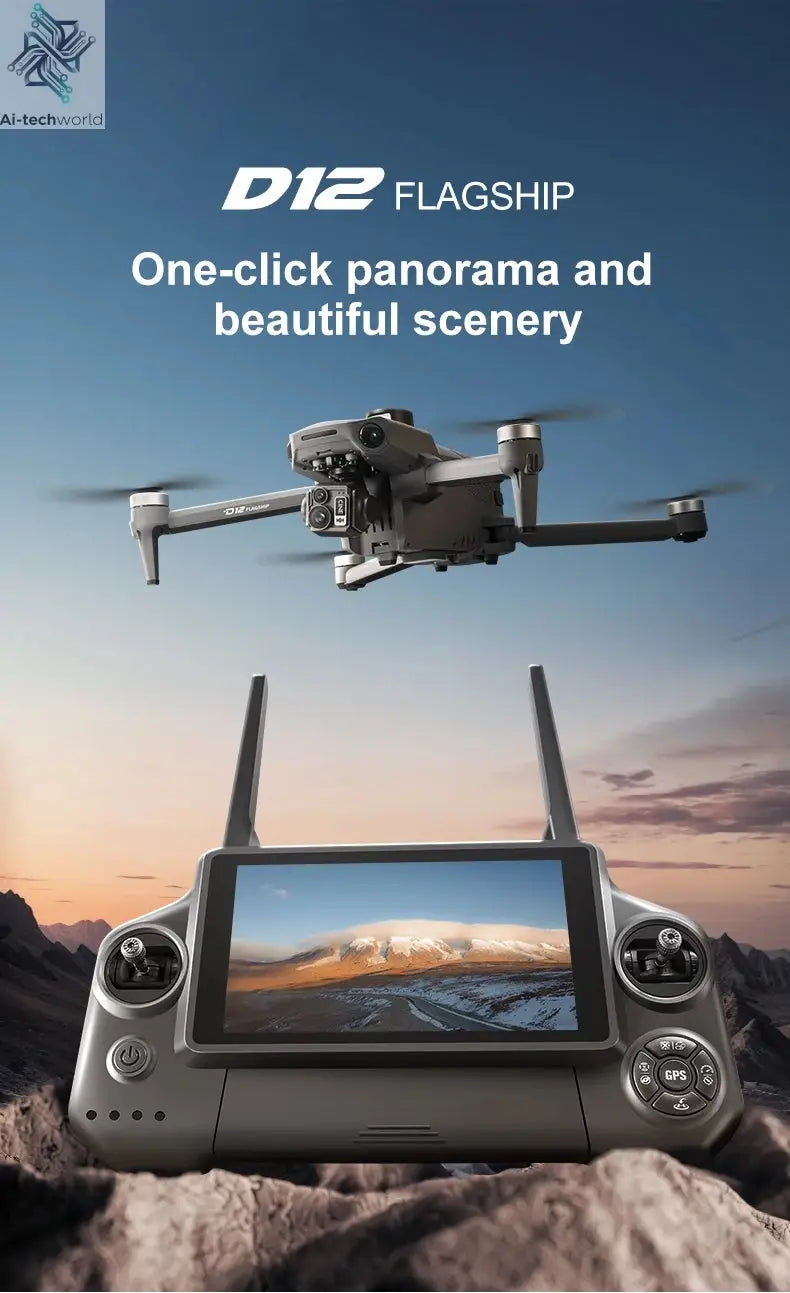 New D12 GPS Drone 3-Axis Gimbal With Touch Screen Profesional 8K HD Camera FPV Obstacle Avoidance Brushless Dron Toy for adult ﻿ Ai-TechWorld 