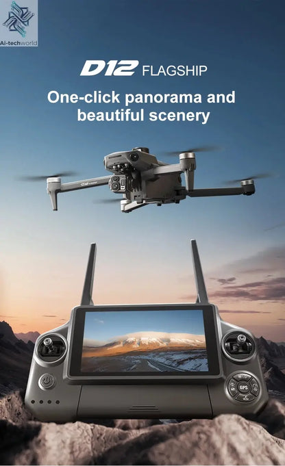 New D12 GPS Drone 3-Axis Gimbal With Touch Screen Profesional 8K HD Camera FPV Obstacle Avoidance Brushless Dron Toy for adult ﻿ Ai-TechWorld 