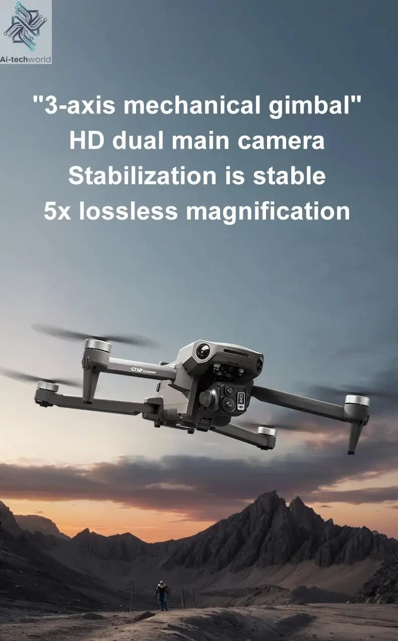 New D12 GPS Drone 3-Axis Gimbal With Touch Screen Profesional 8K HD Camera FPV Obstacle Avoidance Brushless Dron Toy for adult ﻿ Ai-TechWorld 