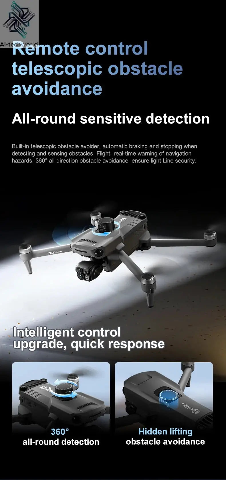 New D12 GPS Drone 3-Axis Gimbal With Touch Screen Profesional 8K HD Camera FPV Obstacle Avoidance Brushless Dron Toy for adult ﻿ Ai-TechWorld 