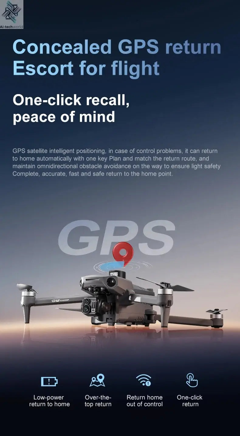 New D12 GPS Drone 3-Axis Gimbal With Touch Screen Profesional 8K HD Camera FPV Obstacle Avoidance Brushless Dron Toy for adult ﻿ Ai-TechWorld 