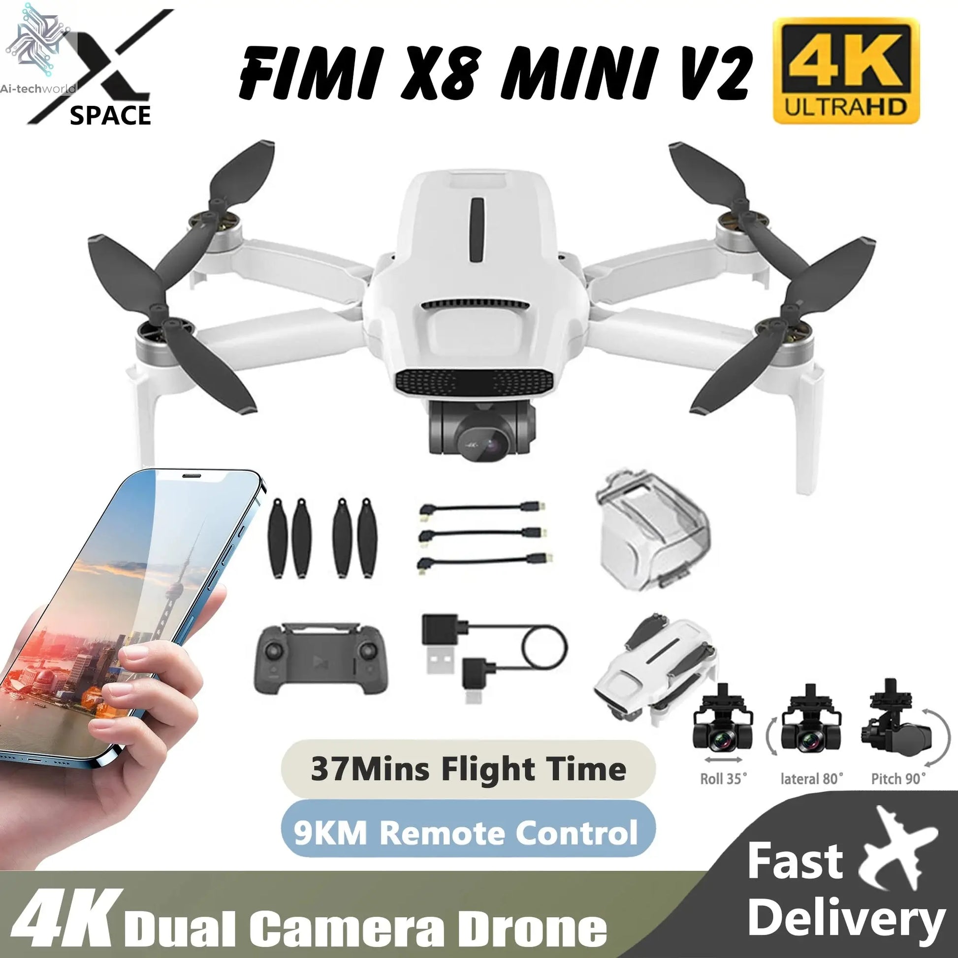 New Drone Fimi X8 Mini V2 Professional With 4K Camera EIS WIFI Uav 37min Endurance  9km RC Dron Quadcopter 3-axis Gimbal Toys Ai-TechWorld 