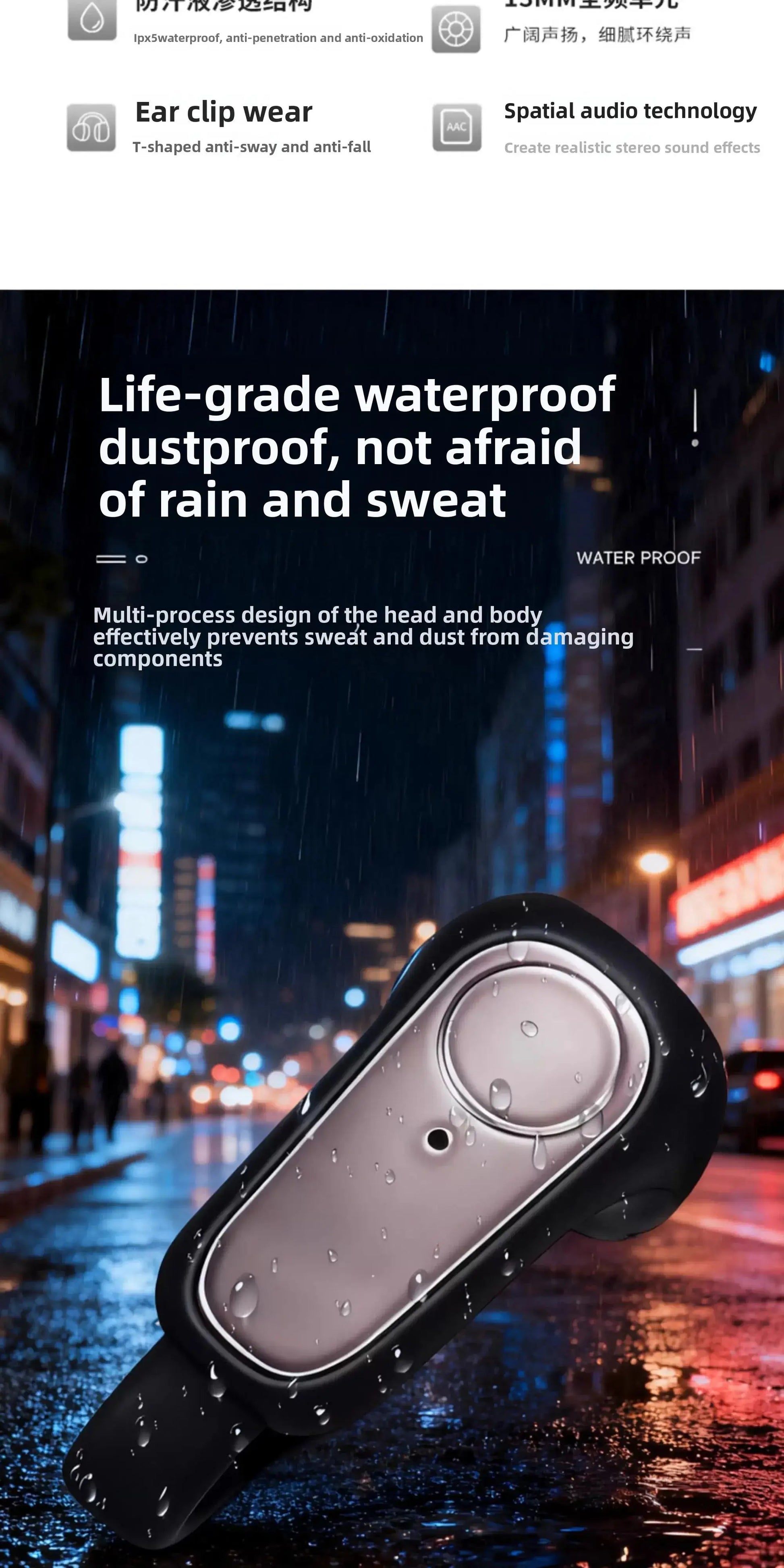 New G6 Clip-on Bluetooth 5.4 Wireless Single Earphone Sports Waterproof TWS Earbuds with Microphone Stereo Sound - Ai-TechWorld
