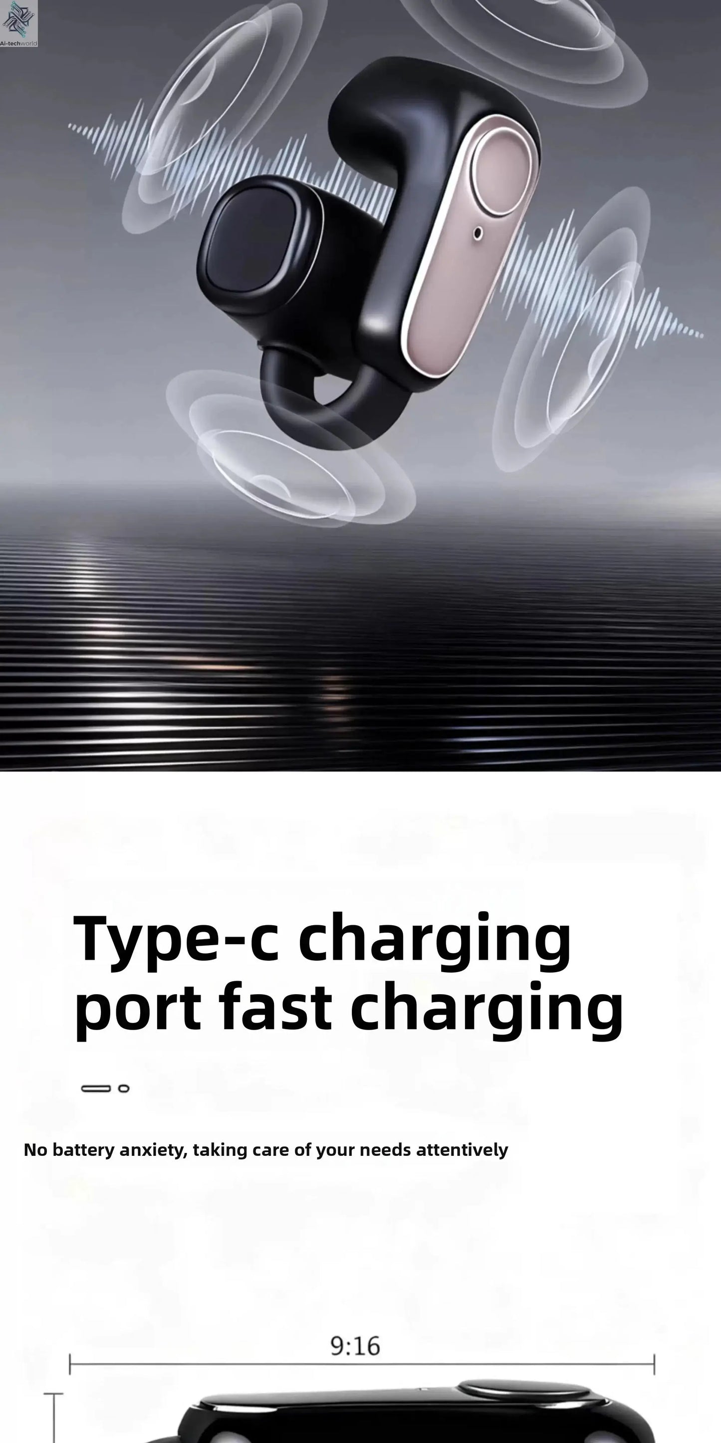 New G6 Clip-on Bluetooth 5.4 Wireless Single Earphone Sports Waterproof TWS Earbuds with Microphone Stereo Sound - Ai-TechWorld
