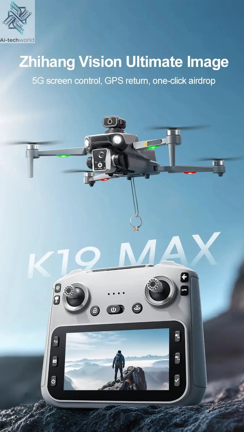New K19 MAX GPS Drone Professional 8K Camera Aerial FPV Brush Avoiding Obstacle with Large Screen Remote Control Folding Drone Ai-TechWorld 