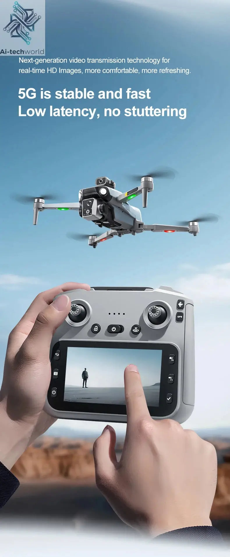 New K19 MAX GPS Drone Professional 8K Camera Aerial FPV Brush Avoiding Obstacle with Large Screen Remote Control Folding Drone Ai-TechWorld 