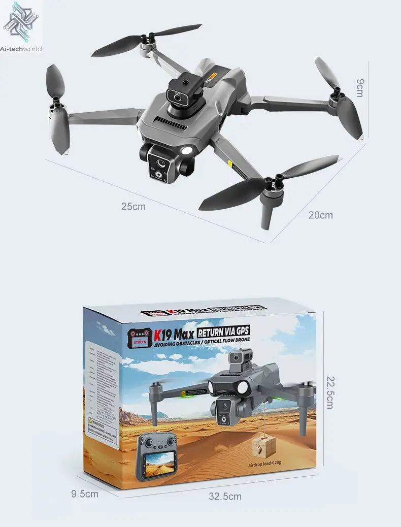 New K19 MAX GPS Drone Professional 8K Camera Aerial FPV Brush Avoiding Obstacle with Large Screen Remote Control Folding Drone Ai-TechWorld 