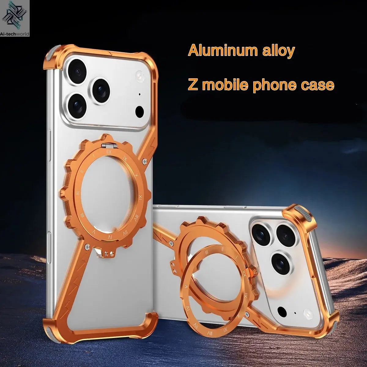 New Product Aluminum Frameless Phone Case 360 Magnetic Rotation Stand Shockproof Bumper Electroplate for iphone 17 Pro Max Men Ai-TechWorld 