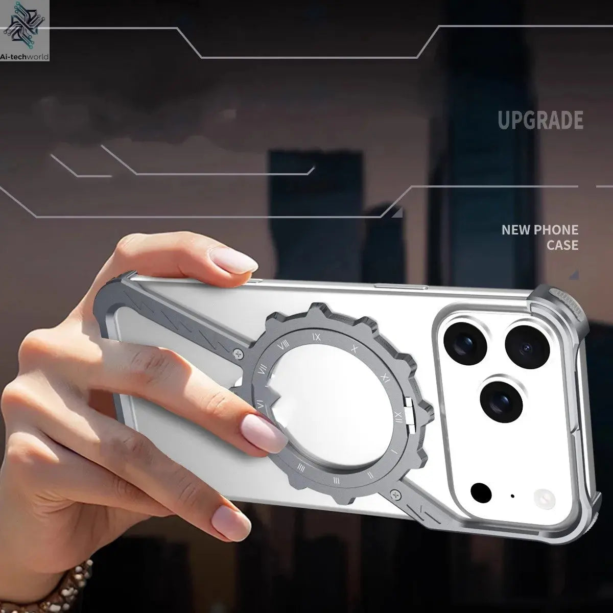 New Product Aluminum Frameless Phone Case 360 Magnetic Rotation Stand Shockproof Bumper Electroplate for iphone 17 Pro Max Men Ai-TechWorld 