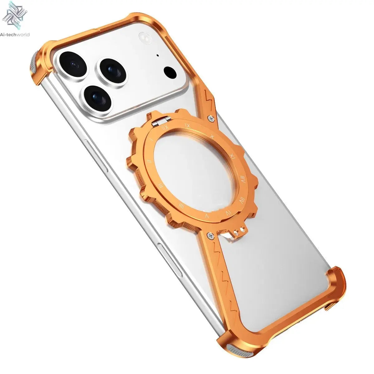 New Product Aluminum Frameless Phone Case 360 Magnetic Rotation Stand Shockproof Bumper Electroplate for iphone 17 Pro Max Men Ai-TechWorld 