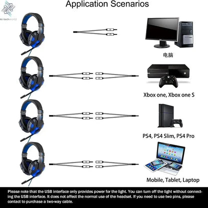 New Professional Wired Gaming Headphones With Microphone Led Light For Computer PS4 PS5 Xbox Bass Stereo PC Gaming Headset Gifts Ai-TechWorld 
