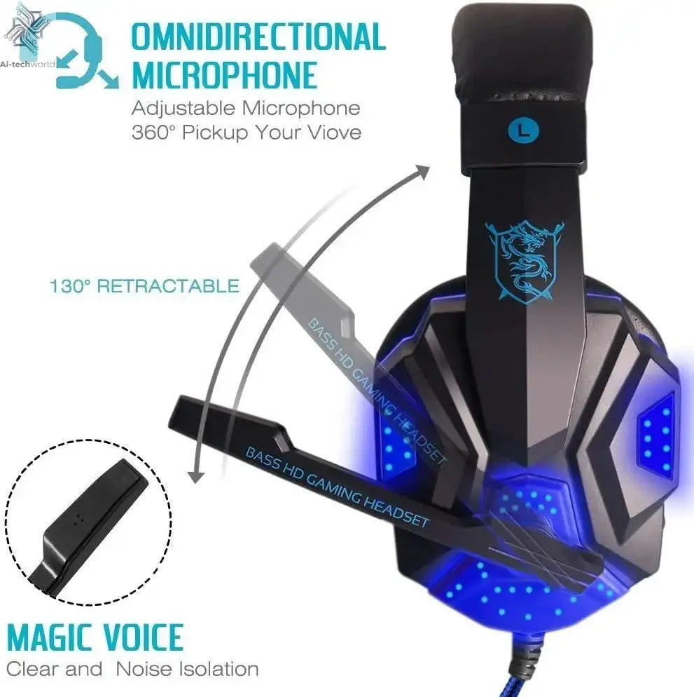 New Professional Wired Gaming Headphones With Microphone Led Light For Computer PS4 PS5 Xbox Bass Stereo PC Gaming Headset Gifts Ai-TechWorld 