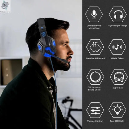 New Professional Wired Gaming Headphones With Microphone Led Light For Computer PS4 PS5 Xbox Bass Stereo PC Gaming Headset Gifts Ai-TechWorld 