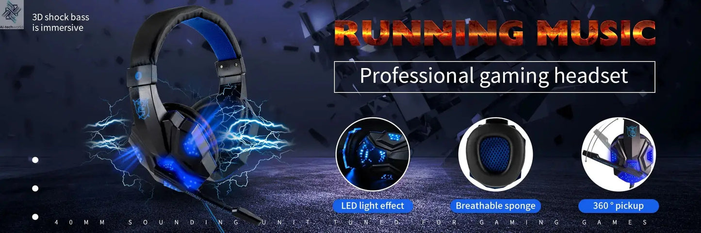 New Professional Wired Gaming Headphones With Microphone Led Light For Computer PS4 PS5 Xbox Bass Stereo PC Gaming Headset Gifts Ai-TechWorld 