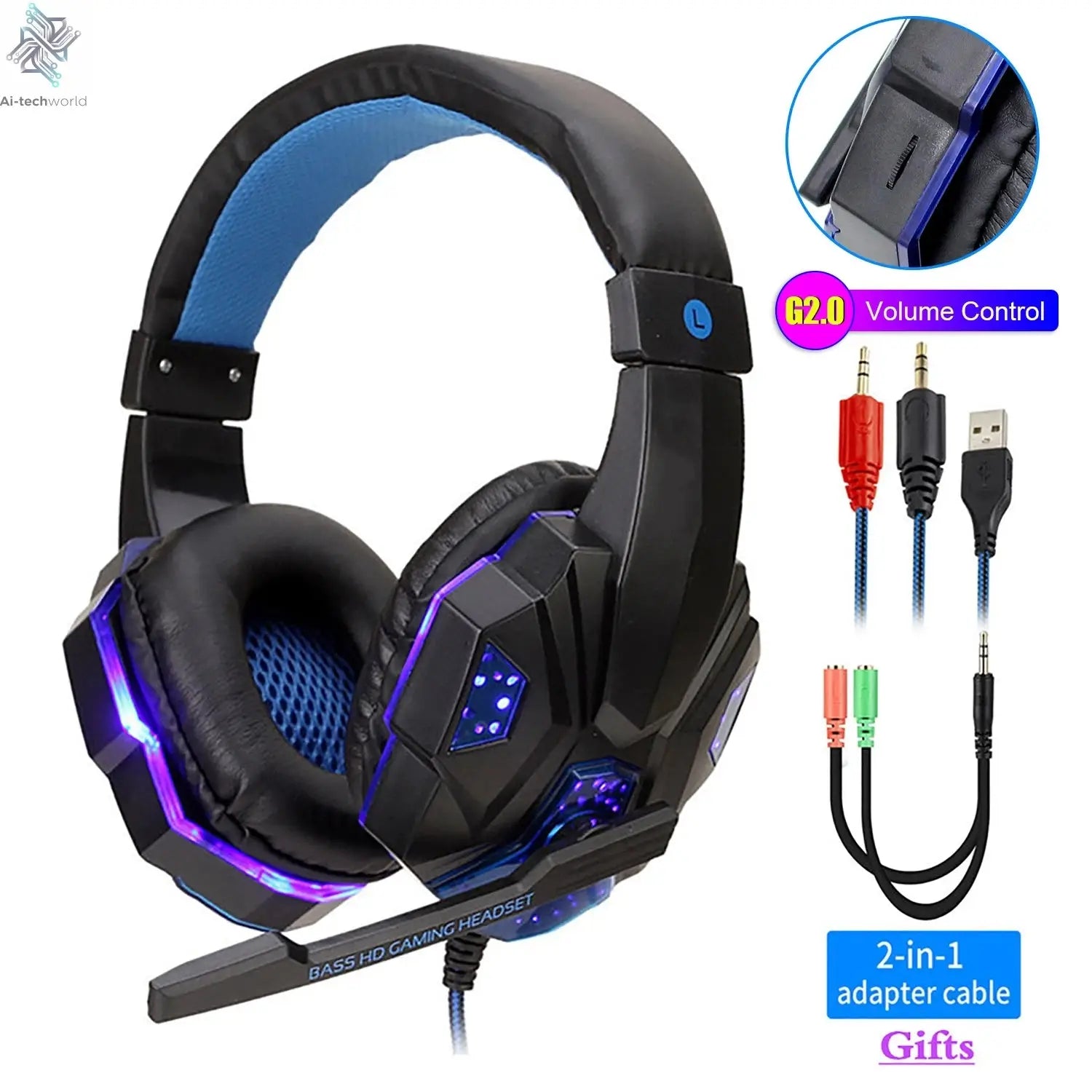 New Professional Wired Gaming Headphones With Microphone Led Light For Computer PS4 PS5 Xbox Bass Stereo PC Gaming Headset Gifts Ai-TechWorld 